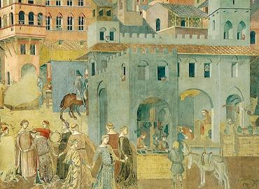 Ambrogio Lorenzetti (1290-1348), Effects of Good Government, detail. Palazzo Pubblico (Siena)